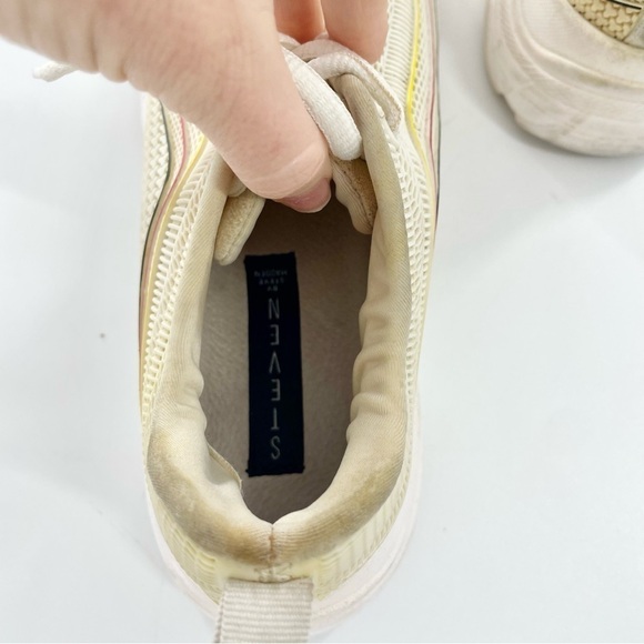 STEVEN by Steve Madden Massey Flocked Leather Neutral Lace-Up Minimal Sneakers - Picture 4 of 9